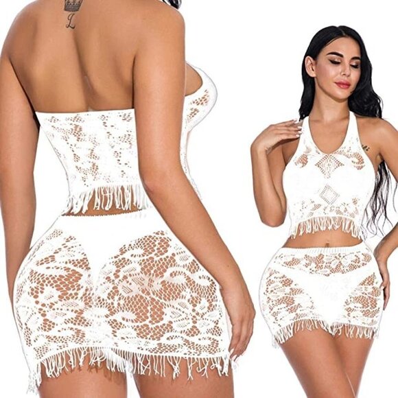 𝅺BUNDLE of Sexy White Fishnet Dress Tops Camisole Babydoll Lingerie Chemise NWT - Picture 3 of 5